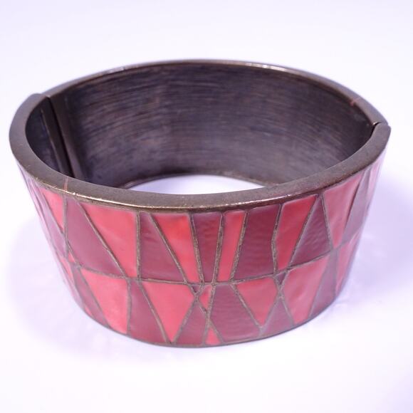 Neiman Marcus Lee Angel Enamel Zig Zag Colorblock Wide Cuff Bracelet NWT 310 - Picture 6 of 9